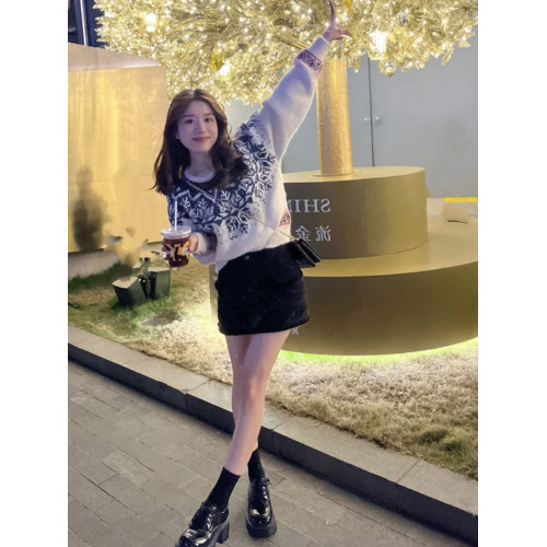 復古費爾島毛衣女士短款小個子秋冬季新款外穿加厚打底針織衫上衣