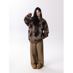 BOEAX潮牌美式復古撞色圓領毛衣女寬鬆百搭慵懶風針織衫情侶潮ins