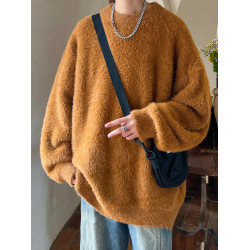 水貂絨毛衣男秋冬季日系復古高級感針織衫寬松休閒慵懶風軟糯線衣