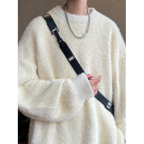 水貂絨毛衣男秋冬季日系復古高級感針織衫寬松休閒慵懶風軟糯線衣