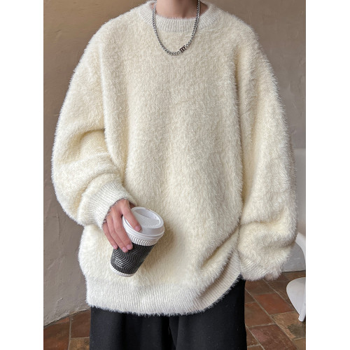 水貂絨毛衣男秋冬季日系復古高級感針織衫寬松休閒慵懶風軟糯線衣