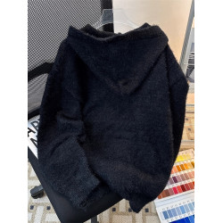 字母破洞連帽開衫毛衣男秋冬季vintage慵懶情侶寬松美式針織外套