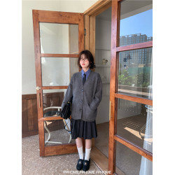 PPHOME自製~miu系乖乖女 加厚粗針毛衣外套開衫+毛呢百褶半身裙女