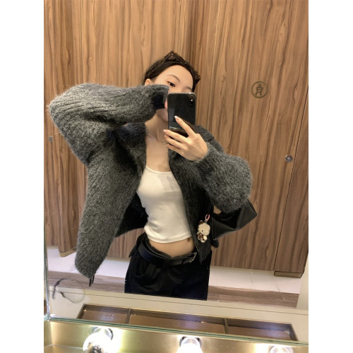 黑奶酪 BLACK~冬季老錢風慵懶厚實立領拉鍊毛衣外套翻領開衫