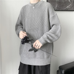 港味ins復古粗線圓領毛衣男韓版潮流針織衫秋冬季寬松純色毛線衣