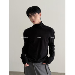 VERY FEWEST 斜門襟卷邊高領針織衫秋冬設計感軟糯修身高彈打底衫