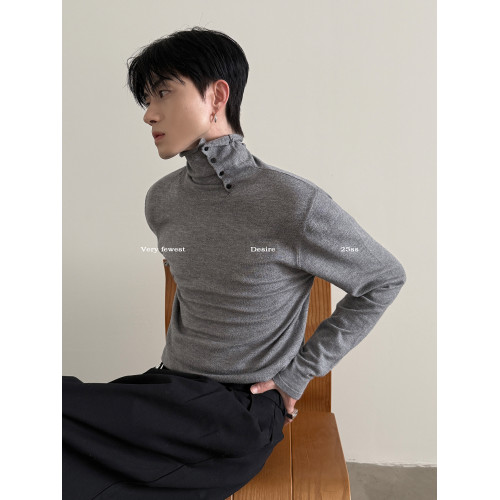 VERY FEWEST 斜門襟卷邊高領針織衫秋冬設計感軟糯修身高彈打底衫