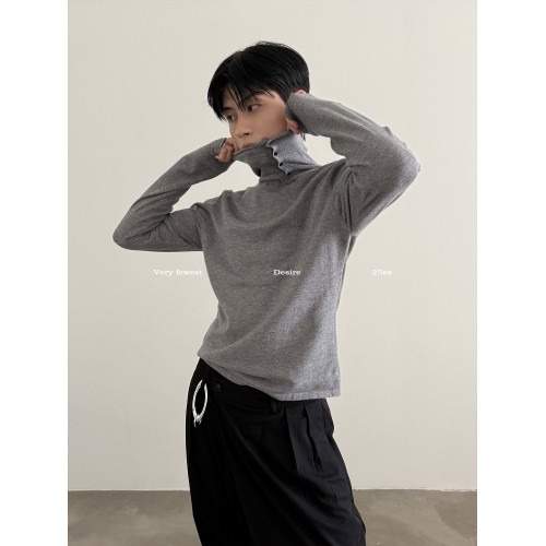 VERY FEWEST 斜門襟卷邊高領針織衫秋冬設計感軟糯修身高彈打底衫