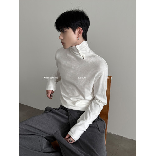 VERY FEWEST 斜門襟卷邊高領針織衫秋冬設計感軟糯修身高彈打底衫