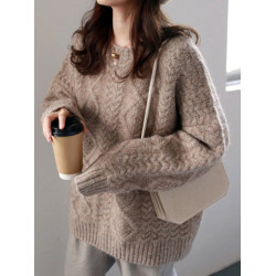 2024秋冬新款學生百搭套頭毛衣女復古麻花寬松慵懶風針織衫打底衫