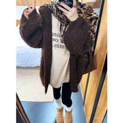 連帽燈籠袖針織毛衣開衫外套女2025秋季新款厚實慵懶軟糯顯瘦上衣