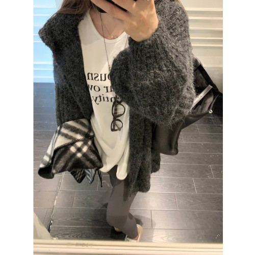 連帽燈籠袖針織毛衣開衫外套女2025秋季新款厚實慵懶軟糯顯瘦上衣