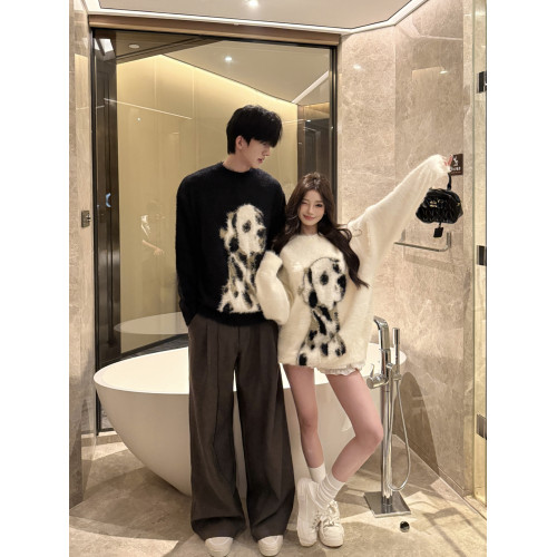 情侶裝秋冬高級感2025新款美式斑點狗毛衣寬鬆圓領慵嬾風針織上衣