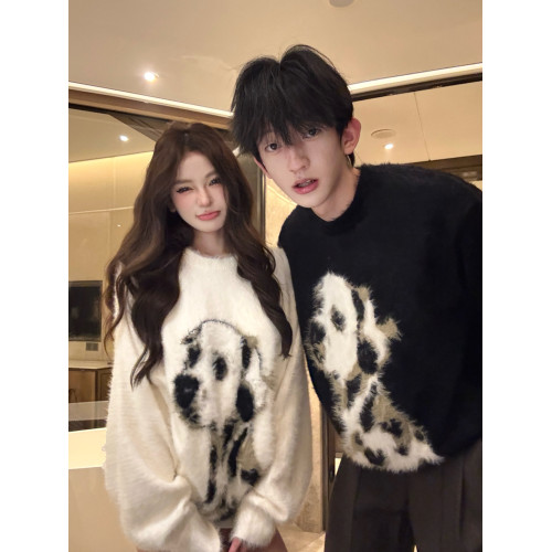 情侶裝秋冬高級感2025新款美式斑點狗毛衣寬鬆圓領慵嬾風針織上衣