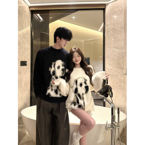 情侶裝秋冬高級感2025新款美式斑點狗毛衣寬鬆圓領慵嬾風針織上衣