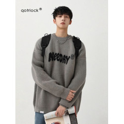 美式復古毛衣男女秋季新款潮牌寬鬆慵嬾感針織衫加厚情侶打底線衣