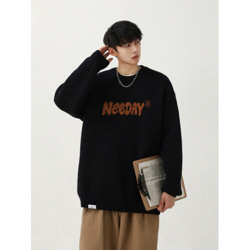 美式復古毛衣男女秋季新款潮牌寬鬆慵嬾感針織衫加厚情侶打底線衣