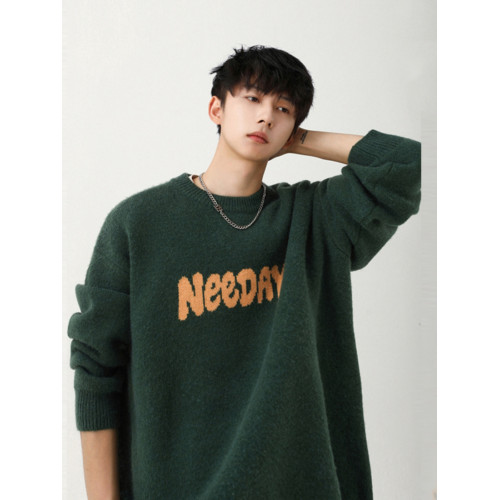 美式復古毛衣男女秋季新款潮牌寬鬆慵嬾感針織衫加厚情侶打底線衣