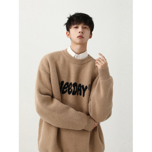 美式復古毛衣男女秋季新款潮牌寬鬆慵嬾感針織衫加厚情侶打底線衣