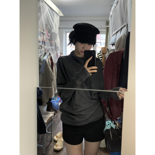 韓系不規則高領毛衣女秋冬2025新款松弛感慵懶風蝙蝠袖針織衫上衣