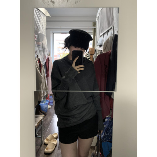 韓系不規則高領毛衣女秋冬2025新款松弛感慵懶風蝙蝠袖針織衫上衣