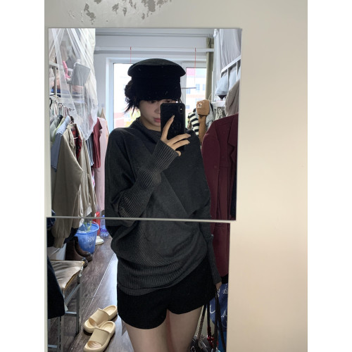 韓系不規則高領毛衣女秋冬2025新款松弛感慵懶風蝙蝠袖針織衫上衣