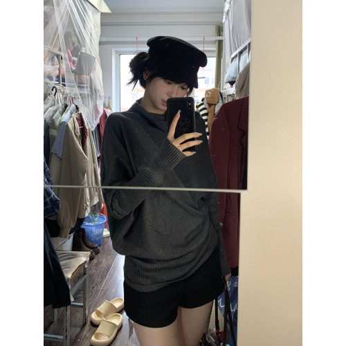韓系不規則高領毛衣女秋冬2025新款松弛感慵懶風蝙蝠袖針織衫上衣