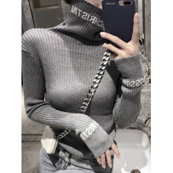 歐洲站歐貨高領打底內搭針織衫修身顯瘦毛衣女字母長袖春秋冬上衣