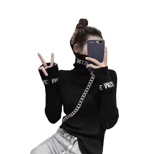 歐洲站歐貨高領打底內搭針織衫修身顯瘦毛衣女字母長袖春秋冬上衣 歐洲站歐貨高領打底內搭針織衫修身顯瘦毛衣女字母長袖春秋冬上衣