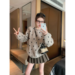 卡其色波點套頭毛衣女2025新款秋冬加厚寬松休閒慵懶風內搭針織衫