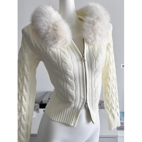 POPW 溫柔連帽開衫拉鍊毛衣女冬季新款優雅修身顯瘦短款針織衫