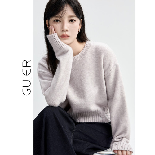 「GUIER」短款針織毛衣女2026新款秋季小個子休閒百搭設計感上衣