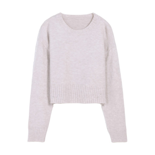 「GUIER」短款針織毛衣女2026新款秋季小個子休閒百搭設計感上衣