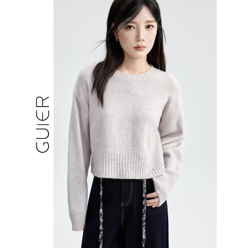 「GUIER」短款針織毛衣女2026新款秋季小個子休閒百搭設計感上衣