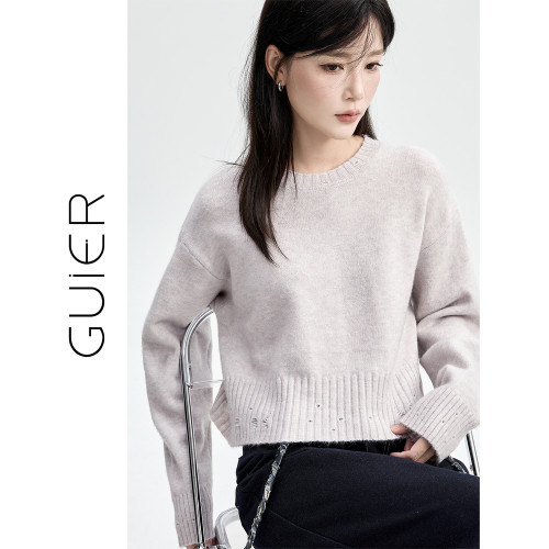 「GUIER」短款針織毛衣女2026新款秋季小個子休閒百搭設計感上衣