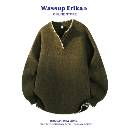 WASSUP ERIKA美式圓領毛衣男秋冬季2026新款綿羊毛針織衫內搭線衣