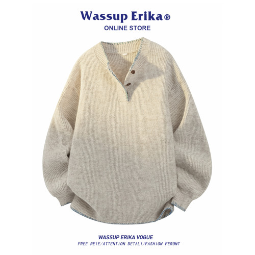 WASSUP ERIKA美式圓領毛衣男秋冬季2026新款綿羊毛針織衫內搭線衣