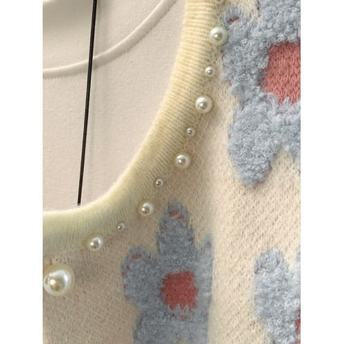 花朵刺綉正肩針織開衫女2025秋冬季新款大碼胖mm減齡奶乖毛衣外套