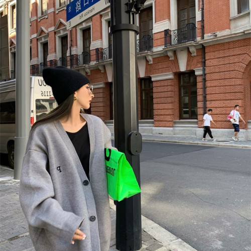 慵懶風毛衣外套女秋冬新款V領寬松外穿設計感小衆中長款針織開衫