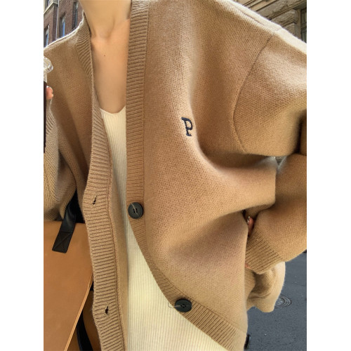 慵懶風毛衣外套女秋冬新款V領寬松外穿設計感小衆中長款針織開衫