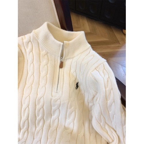 麻花刺綉拉鍊翻領毛衣女秋季外穿軟糯高級感立領針織衫慵懶風上衣