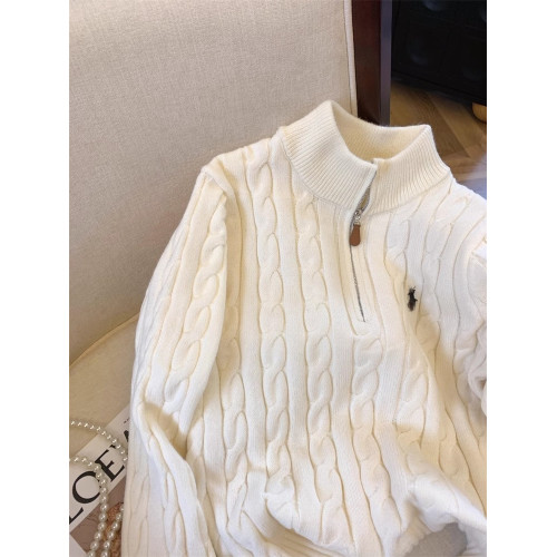 麻花刺綉拉鍊翻領毛衣女秋季外穿軟糯高級感立領針織衫慵懶風上衣