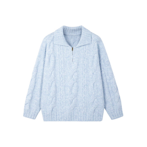 藍色奶fufu慵懶風套頭毛衣女秋冬季2025新款韓系穿搭寬松針織上衣