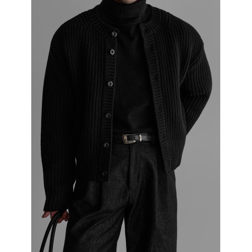 Primas 老錢風黑色針織開衫男秋季美式復古輕熟風毛衣高級感外套 Primas 老錢風黑色針織開衫男秋季美式復古輕熟風毛衣高級感外套