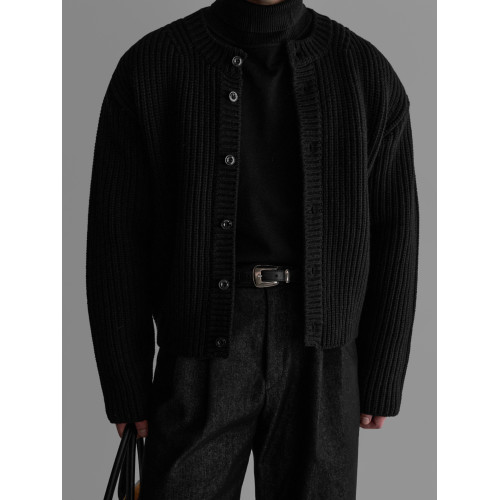 Primas 老錢風黑色針織開衫男秋季美式復古輕熟風毛衣高級感外套 Primas 老錢風黑色針織開衫男秋季美式復古輕熟風毛衣高級感外套