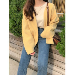 很仙的奶黃色針織毛衣開衫女短款小香風外套寬松春秋百搭慵懶風潮