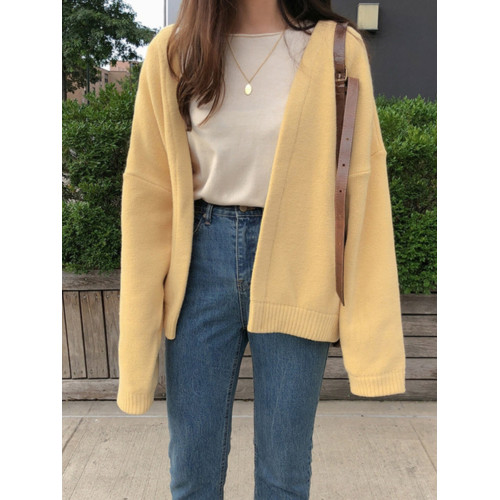 很仙的奶黃色針織毛衣開衫女短款小香風外套寬松春秋百搭慵懶風潮