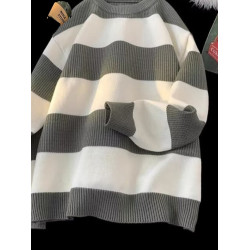 美式潮流條紋圓領毛衣男秋冬日系復古慵嬾針織衫潮牌長袖線衣外套