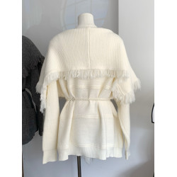 朵來美羊絨開衫外套女春秋小衆流蘇寬松長款大翻領長袖針織衫鬭篷