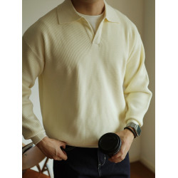 復古V領針織衫套頭毛衣繙領重磅保暖男士POLO長袖外套美式秋冬季